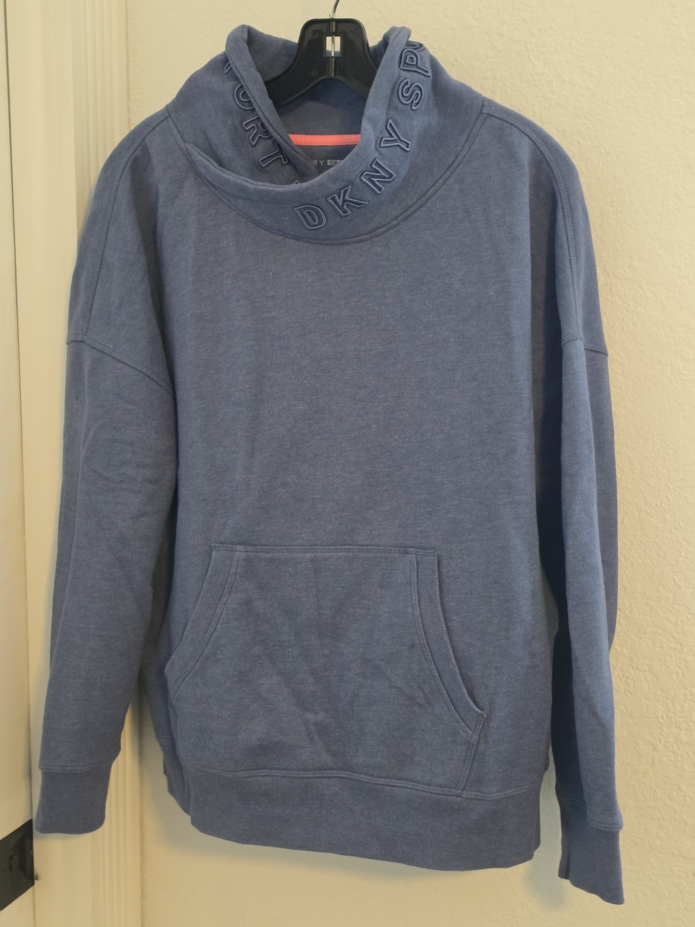 Dkny Slate Blue Funnel Neck Pullover Hoodie